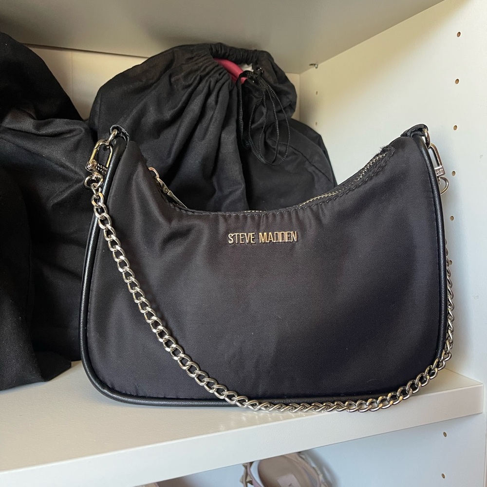 Steve Madden Black Satin Chain Shoulder Bag